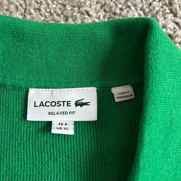 Lacoste Mens XL Relaxed Fit Green Wool Polo Casual Sweater Buttoned Collar - Picture 4 of 9
